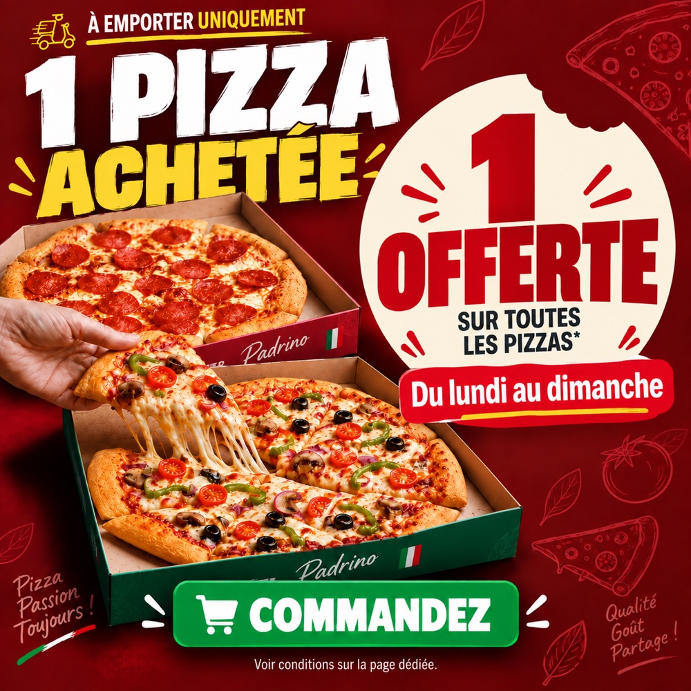 1 pizza achetée une pizza offerte a emporter a blanc mesnil proche de la gare de drancy